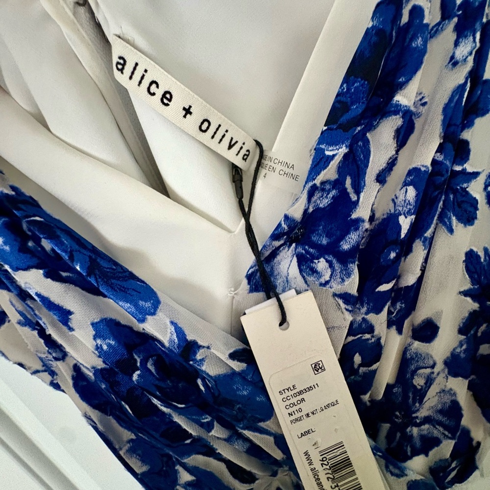Alice + Olivia White and Blue Floral Dress